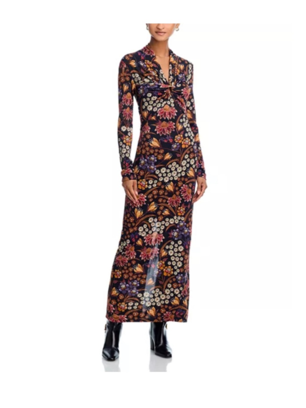 Women's Farm Rio Black Multicolor Floral Long Sleeve Maxi Dress S